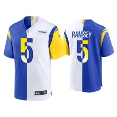 Men's Los Angeles Rams #5 Jalen Ramsey Royal White 2021 Split Game Jersey