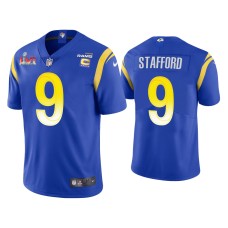 Men's Los Angeles Rams #9 Matthew Stafford Royal Super Bowl LVI Captain Patch Jersey