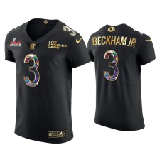 Men's Los Angeles Rams #3 Odell Beckham Jr. Black Super Bowl LVI Champions Diamond Jersey