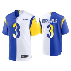 Men's Los Angeles Rams #3 Odell Beckham Jr. Royal White Split Game Jersey