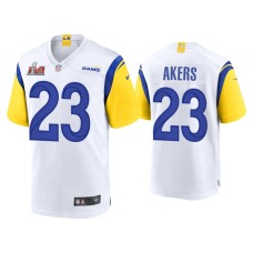 Men's Los Angeles Rams #23 Cam Akers Super Bowl LVI White Game Jersey