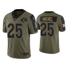 Men's Los Angeles Rams #25 Sony Michel Olive 2021 Salute To Service Limited Jersey