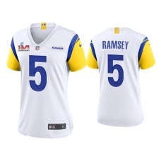 Women's Los Angeles Rams #5 Jalen Ramsey Super Bowl LVI Champions White Game Jersey