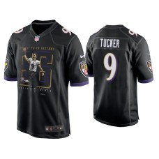 Men's Baltimore Ravens #9 Justin Tucker Black Longest Field Goal Game Jersey