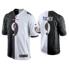 Men's Baltimore Ravens #9 Justin Tucker Black White Split Game Jersey