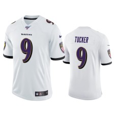 Men's Baltimore Ravens #9 Justin Tucker 100th Season White Vapor Limited Jersey