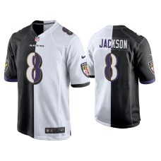 Men's Baltimore Ravens #8 Lamar Jackson Black White Split Game Jersey