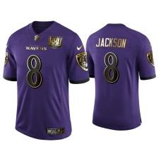 Men's Baltimore Ravens #8 25th Anniversary Lamar Jackson Purple Golden Limited Jersey