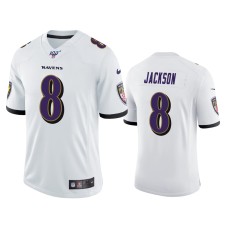 Men's Baltimore Ravens #8 Lamar Jackson 100th Season White Vapor Limited Jersey