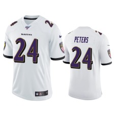 Men's Baltimore Ravens #24 Marcus Peters 100th Season White Vapor Limited Jersey