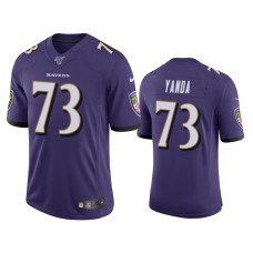 Men's Baltimore Ravens #73 Marshal Yanda 100th Season Purple Vapor Limited Jersey