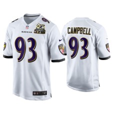 Men's Baltimore Ravens #93 Calais Campbell White 2X Super Bowl Champions Patch Game Jersey