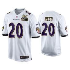 Men's Baltimore Ravens #20 Ed Reed White 2X Super Bowl Champions Patch Game Jersey