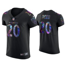 Men's Baltimore Ravens #20 Ed Reed Black Golden Edition Holographic Jersey