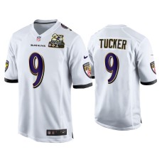 Men's Baltimore Ravens #9 Justin Tucker White 2X Super Bowl Champions Patch Game Jersey