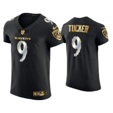 Men's Baltimore Ravens #9 Justin Tucker Black Golden Edition Elite Jersey