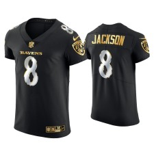 Men's Baltimore Ravens #8 Lamar Jackson Black Golden Edition Elite Jersey