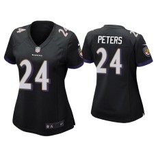 Women's Baltimore Ravens #24 Marcus Peters Black Game Jersey