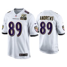 Men's Baltimore Ravens #89 Mark Andrews White 2X Super Bowl Champions Patch Game Jersey