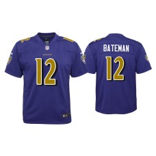 Youth Baltimore Ravens #12 Rashod Bateman Purple Color Rush Game Jersey