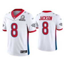 Men's Baltimore Ravens #8 Lamar Jackson 2022 AFC Pro Bowl White Game Jersey