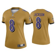 Women's Baltimore Ravens #8 Lamar Jackson Gold Inverted Legend Jersey